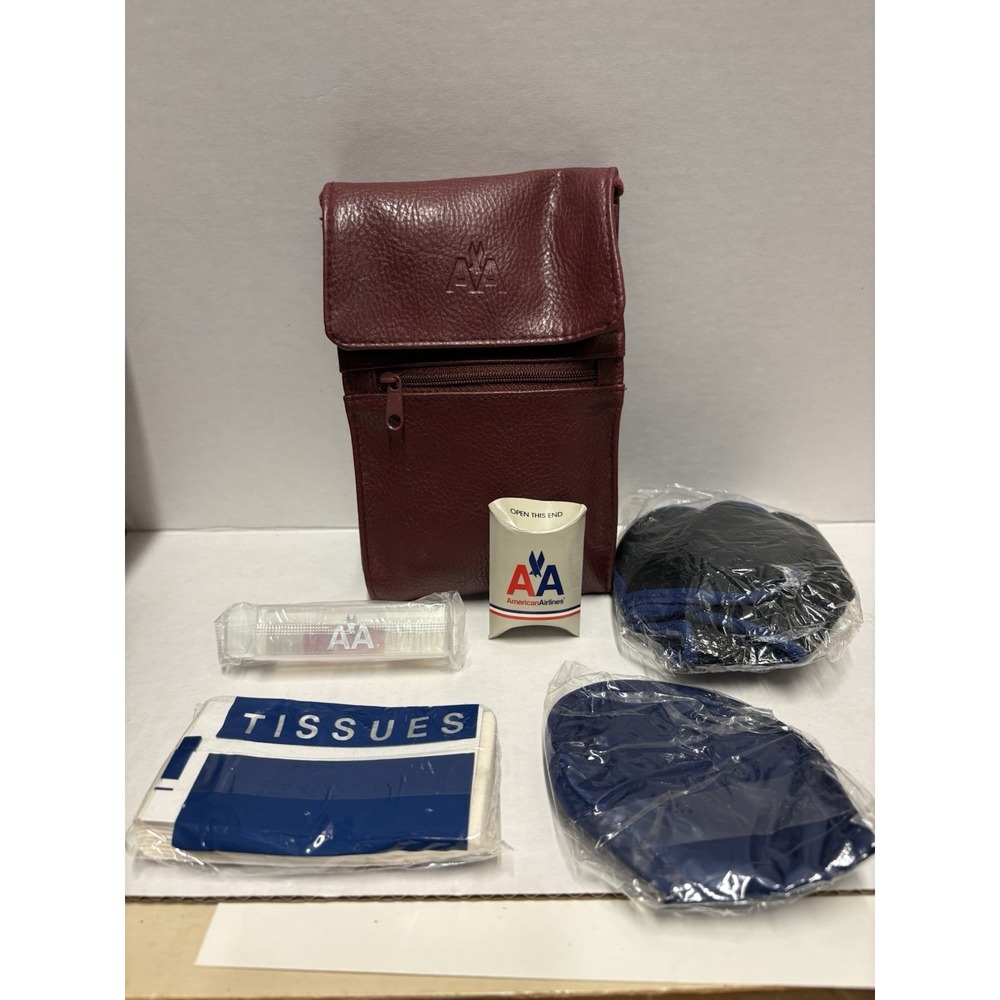 American Airlines AA First Class Amenity Kit Leather Travel Pouch Vintage